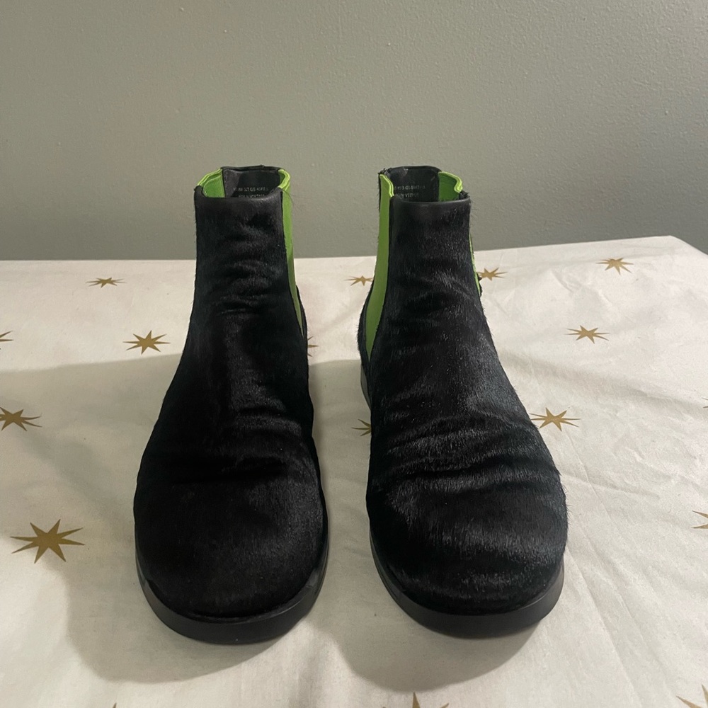 Camper Twins Chelsea Boots  Black Neon Green Calf Fur Leather Dinosaur - Picture 5 of 10